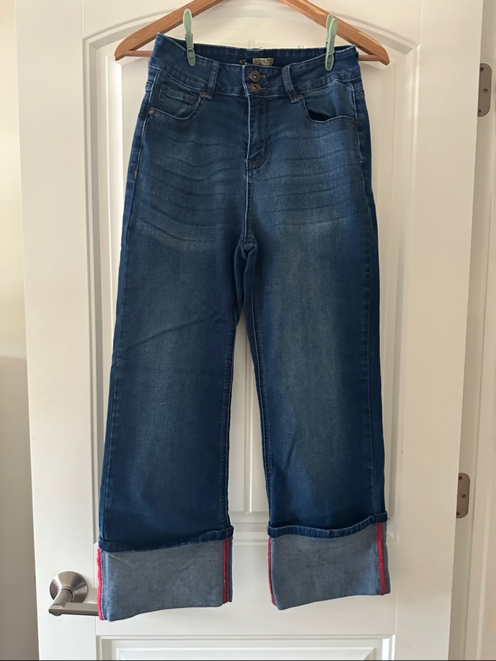 Dark Blue Wide-Leg Jeans with Red Trim